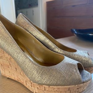 Nine West gold and bamboo platform shoes